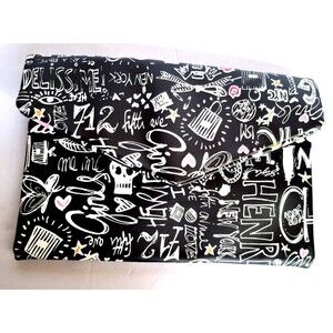 Bam Forever Graffiti Purse Clutch Black White Snap Close